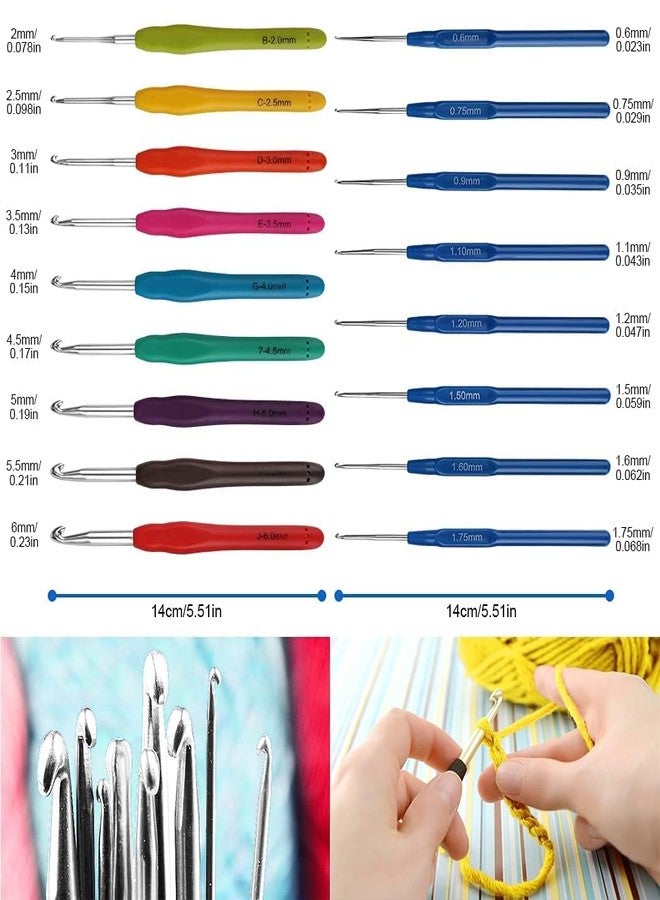 جيرن طقم كروشيه من جيرن مكون من 67 قطعة، طقم كروشيه للمبتدئين والبالغين، حقيبة سفر لإبر الكروشيه، مع إبر كروشيه، 5 كرات خيوط ملونة، لوازم حياكة (أزرق فاتح) - Image 3